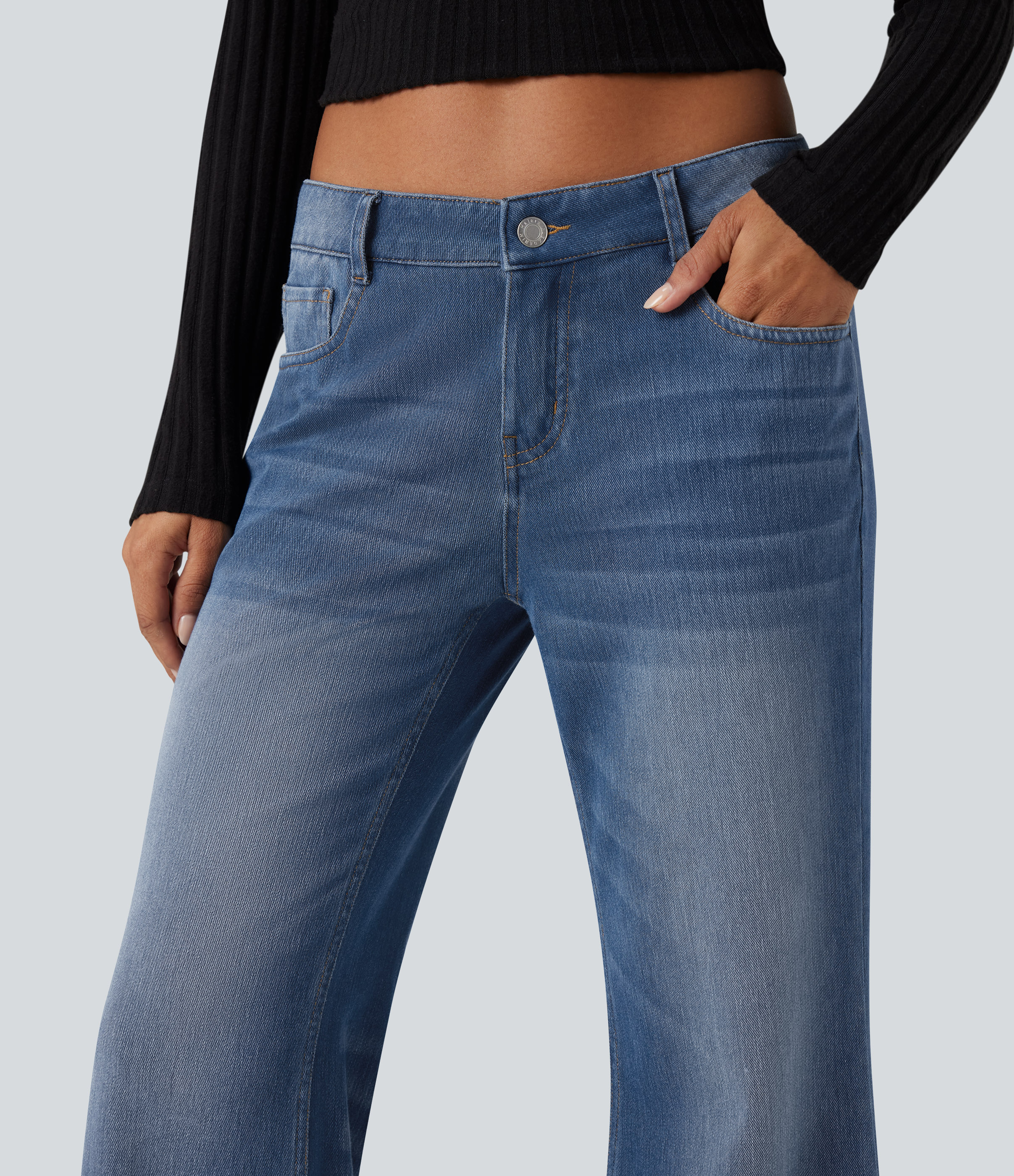 FlexLow Rise Flare Washed Casual Jeans with Pockets