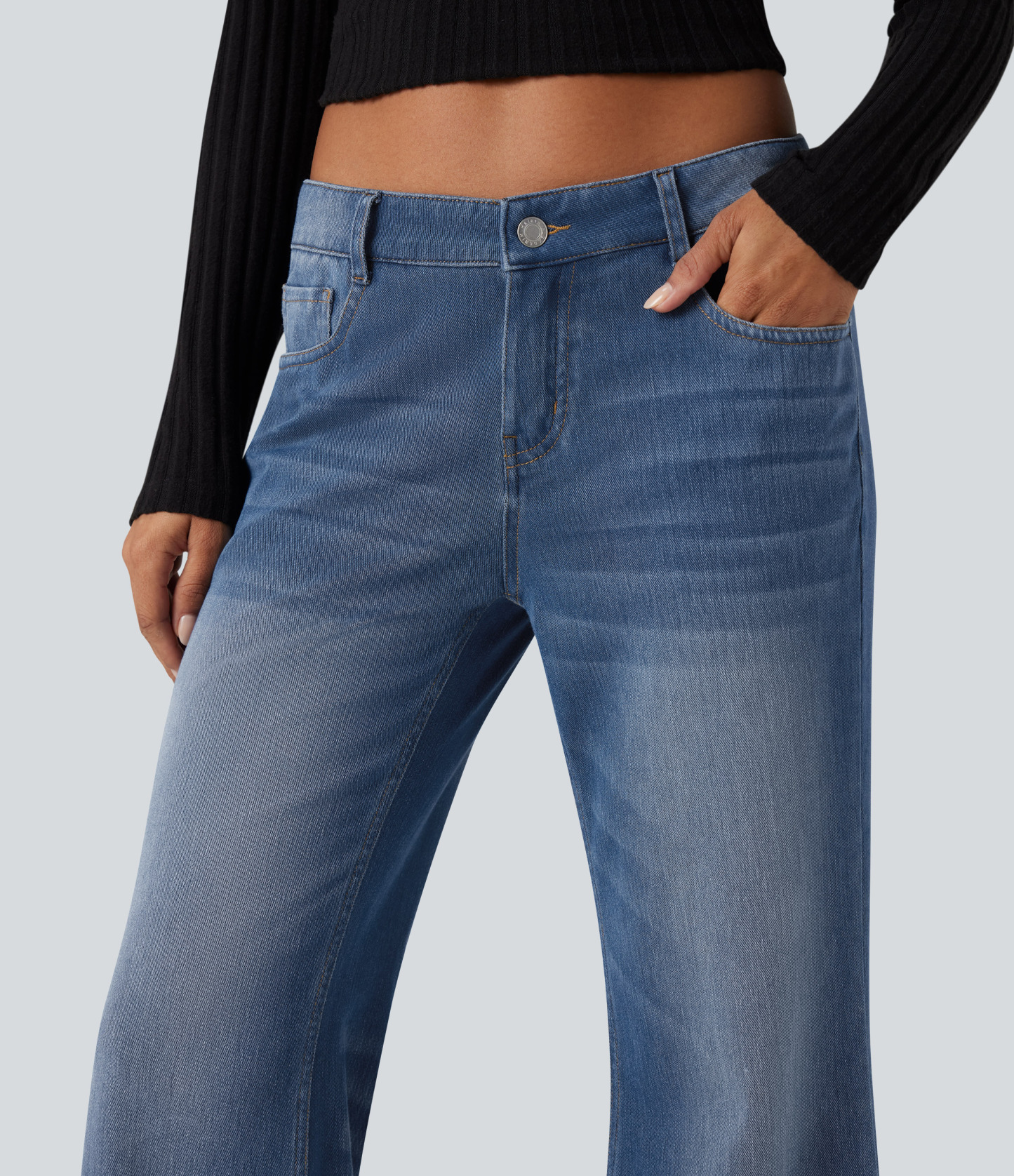 FlexLow Rise Flare Washed Casual Jeans with Pockets