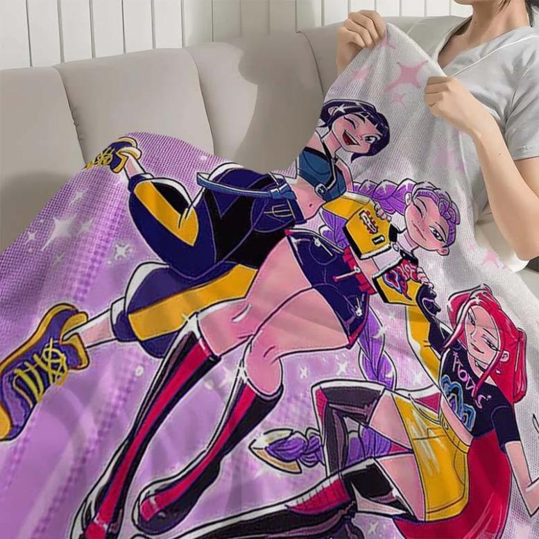 K-Pop Demon Hunter Flannel Blanket Set, Soft Multi-Purpose Printed Throw for Sofa Bed Office Home Decor, Perfect Gift for Kpop Fans, Cartoon Pattern BlanketChristmas Gift,Gift for kids,Birthday Gift, Cozy & Soft