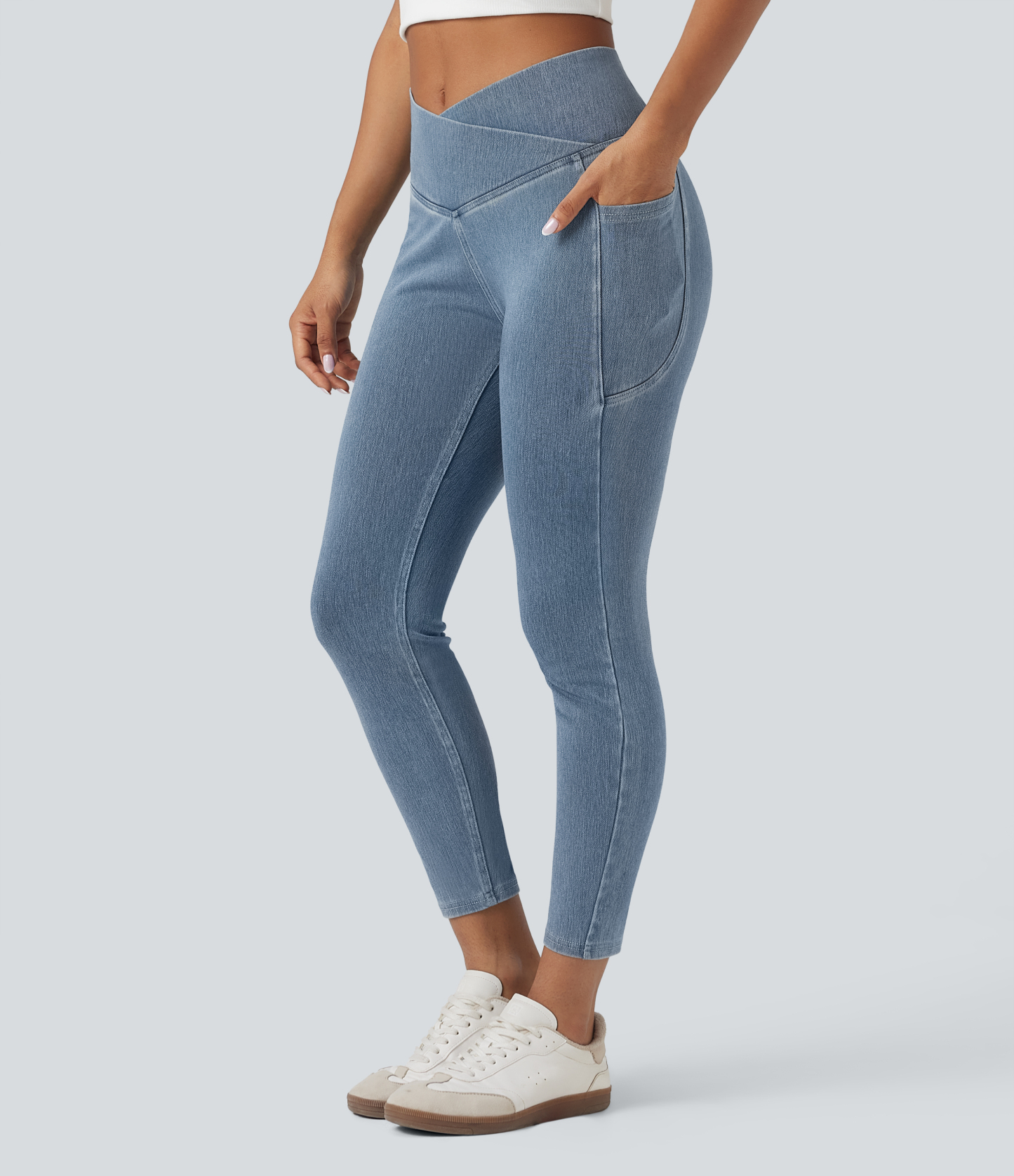 FlexCrossover Pocket Washed Denim Work Leggings