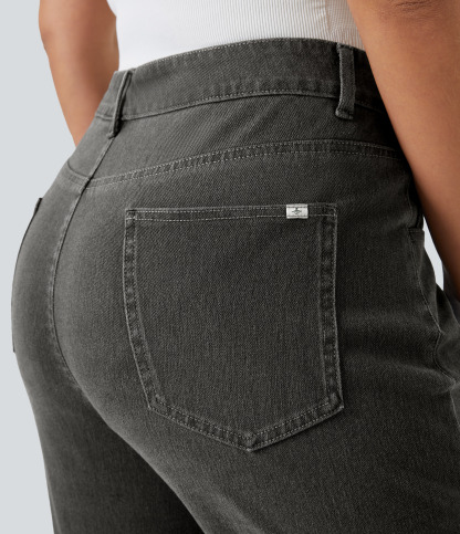 FlexHigh Waisted Pockets Straight Leg Washed Casual Plus Size Jeans