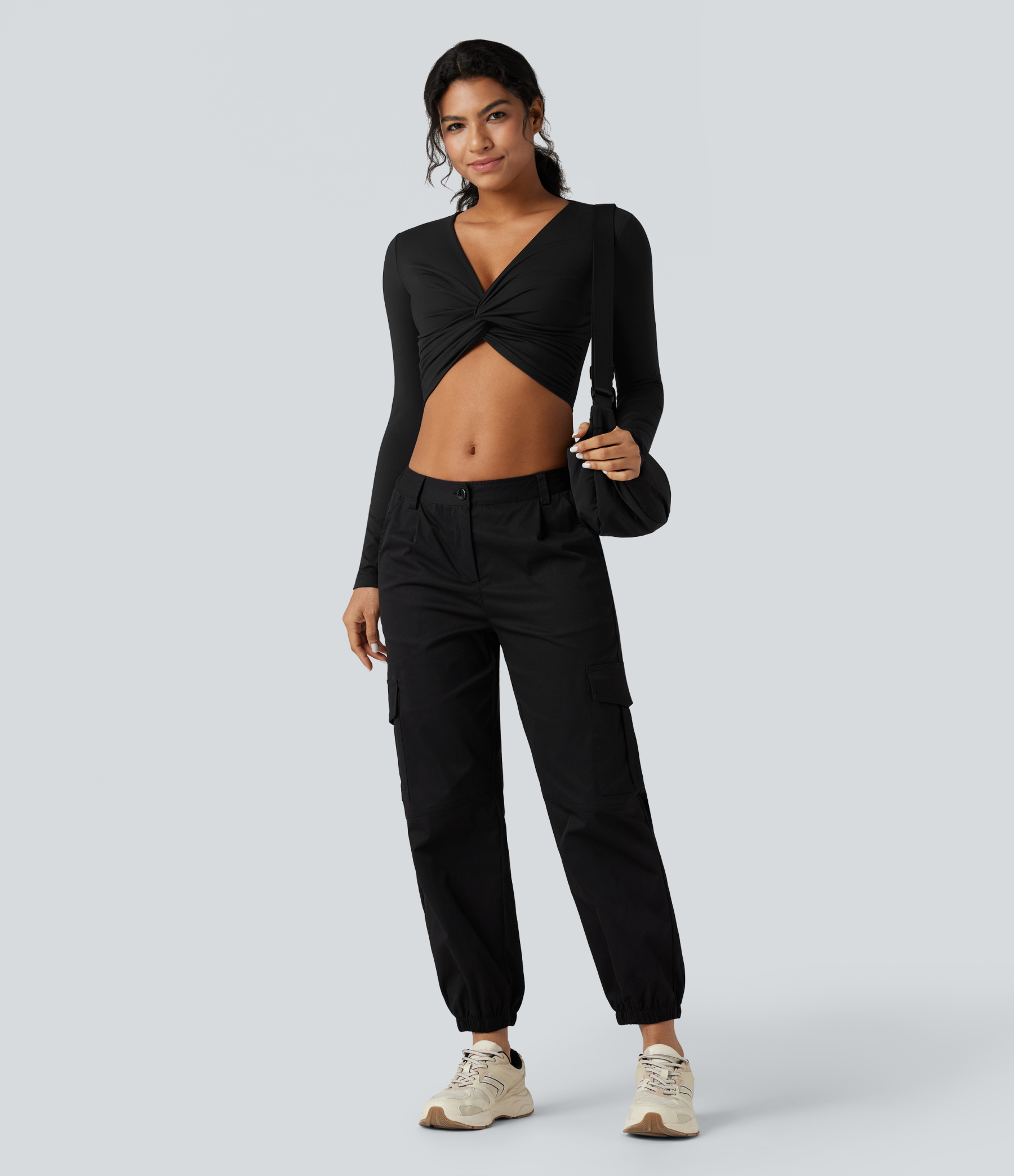SoftlyZeroPlush Deep V-neck Long Sleeve Twisted Cropped Yoga Sports Top