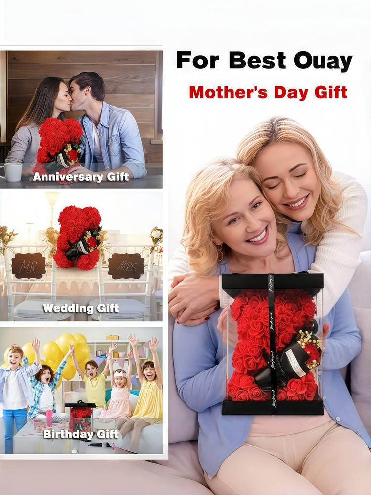 Handmade everlasting flower rose teddy bear themed gift box, ideal for dates for both men and women, must-have gift for Valentine's Day, anniversary gift or birthday gift, Halloween, Christmas bestseller