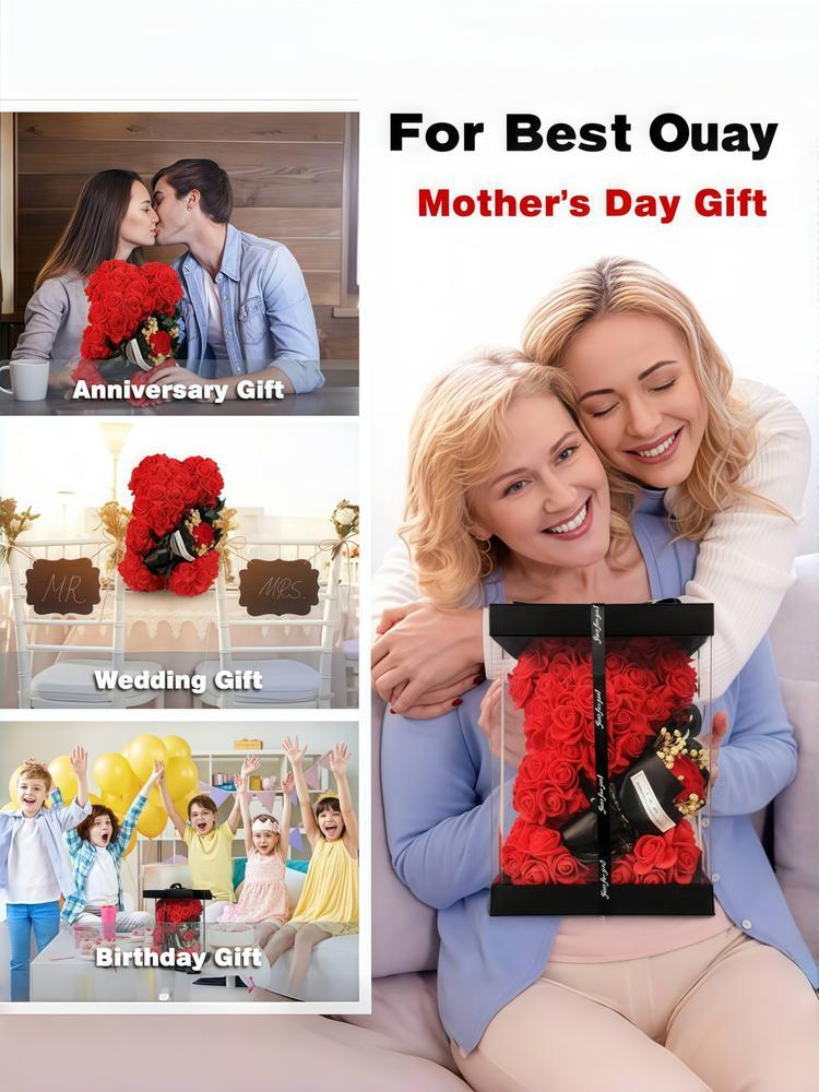 Handmade everlasting flower rose teddy bear themed gift box, ideal for dates for both men and women, must-have gift for Valentine's Day, anniversary gift or birthday gift, Halloween, Christmas bestseller