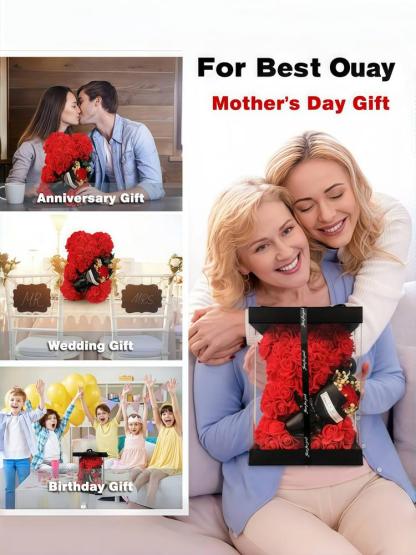 Handmade everlasting flower rose teddy bear themed gift box, ideal for dates for both men and women, must-have gift for Valentine's Day, anniversary gift or birthday gift, Halloween, Christmas bestseller