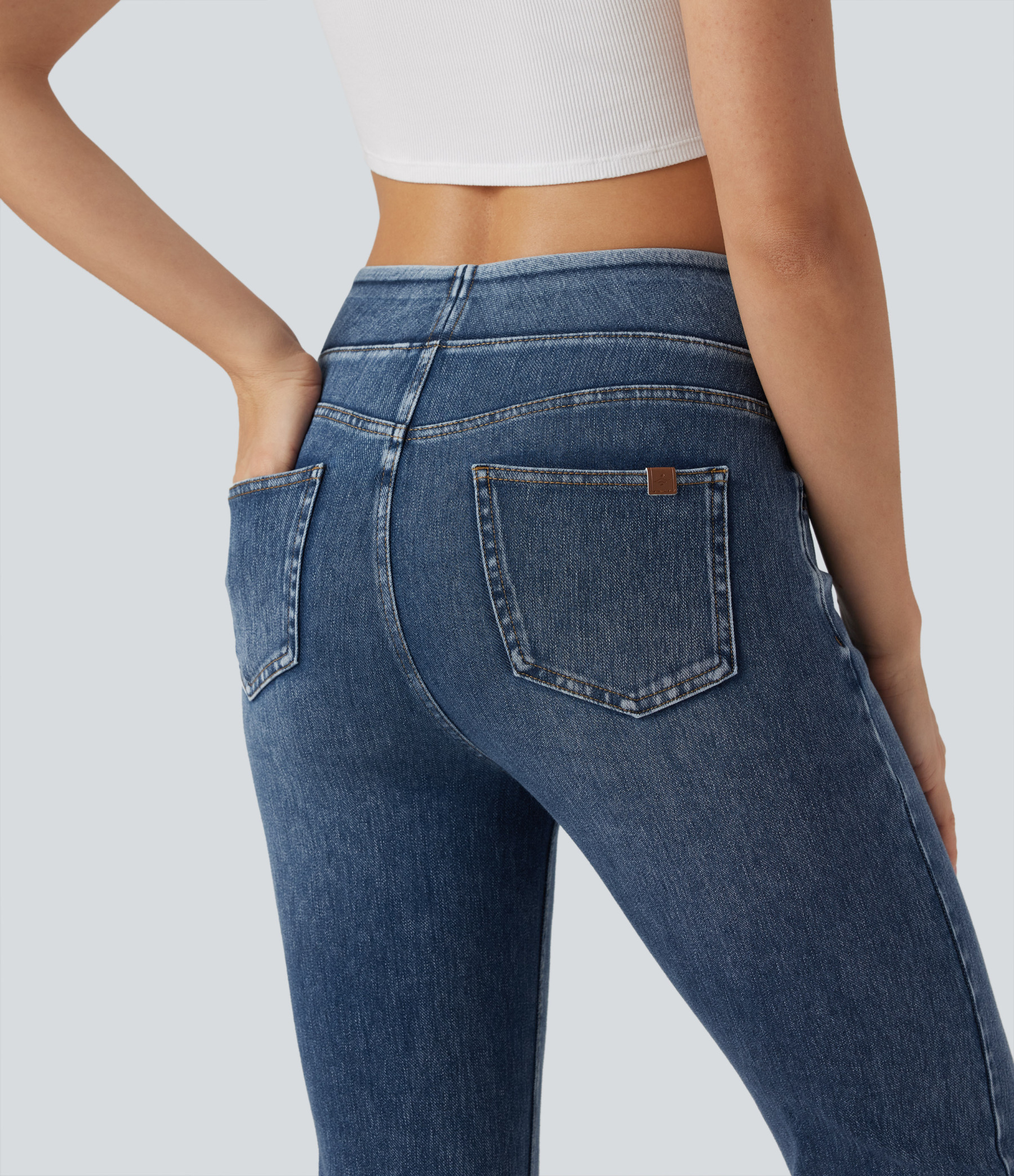 FlexHigh Waisted Washed Casual Bootcut Jeans with Pockets