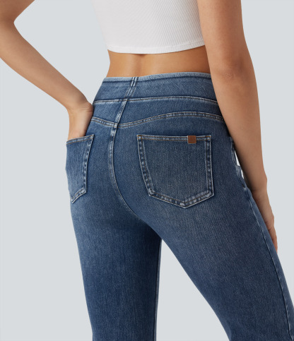 FlexHigh Waisted Washed Casual Bootcut Jeans with Pockets