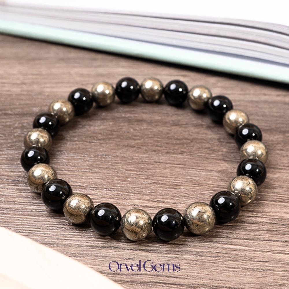 Wealth & Success Crystal Bracelet - Pyrite Citrine Black Tourmaline Healing Gemstone Beads 8mm - Spiritual Natural Stone Gift for Men & Women, Christmas, Birthday, New Year, Thanksgiving, Halloween #TikTokShopBlackFriday