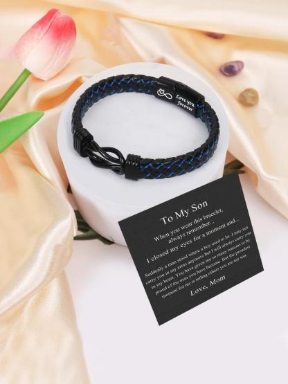 1PC Unique Christmas Gift for Son, Birthday Gifts for Son from Mom Leather Bracelets, Leather Braided Bracelet, Knotted Bracelets Jewelry for Son from Dad & Gift Card, Bracelet for Daily Wear Gift for Son