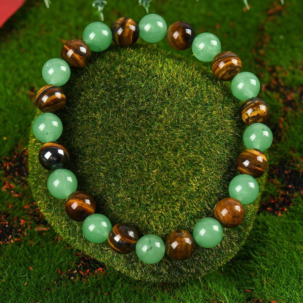 1pc Arpurraina Money Attraction Bracelet with Green Aventurine & Tiger Eye -    blue friendship bracelet beaded  jewelry protection bracelet encouragement gift fashion artificial bracelet  of  the  day Colorblock Beaded Crystal Bracelet