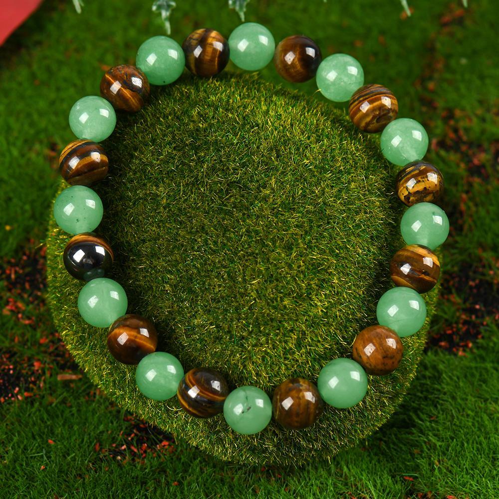 1pc Arpurraina Money Attraction Bracelet with Green Aventurine & Tiger Eye -    blue friendship bracelet beaded  jewelry protection bracelet encouragement gift fashion artificial bracelet  of  the  day Colorblock Beaded Crystal Bracelet