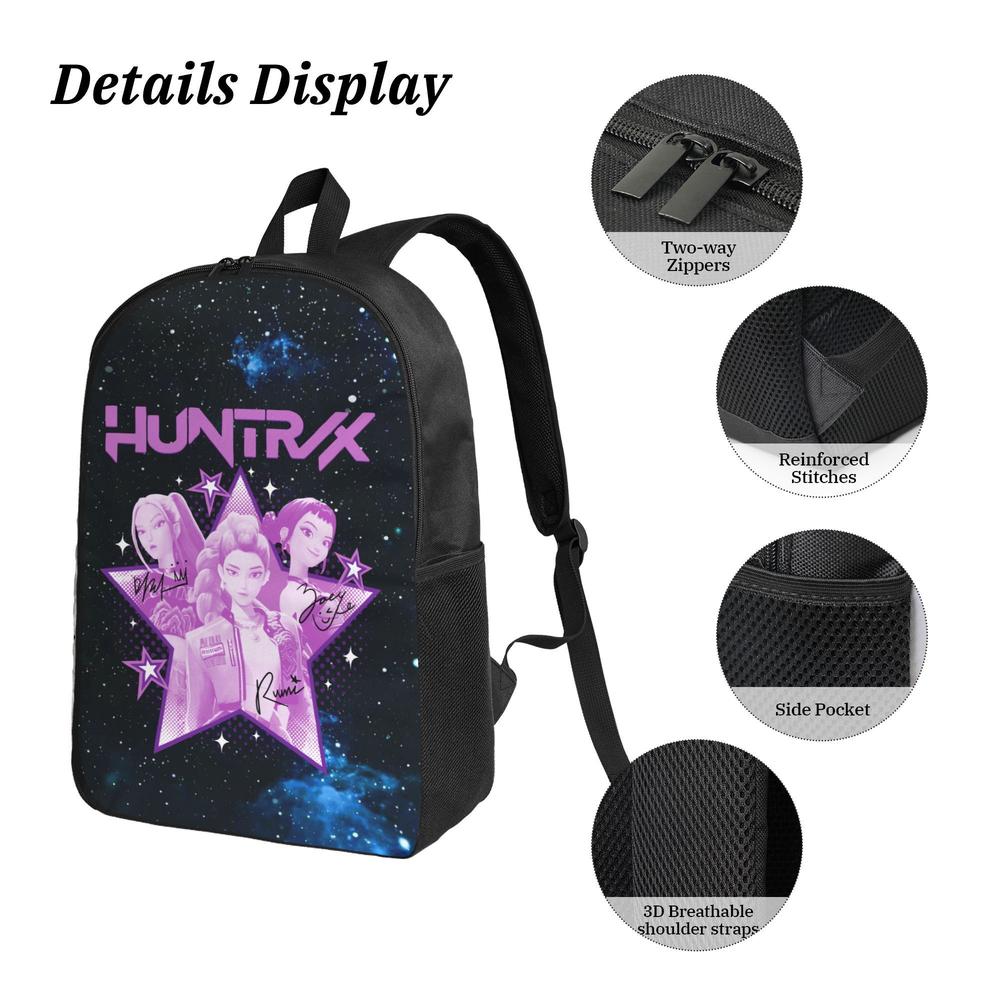 3PCS Large Capacity K-POP Demon Hunters Backpack Set - Black Laptop Schoolbag + Insulated Portable Lunch Bag + Pencil Case, Fashionable Functional Bag for Teens Men Women, Great for Daily Use & Gifts