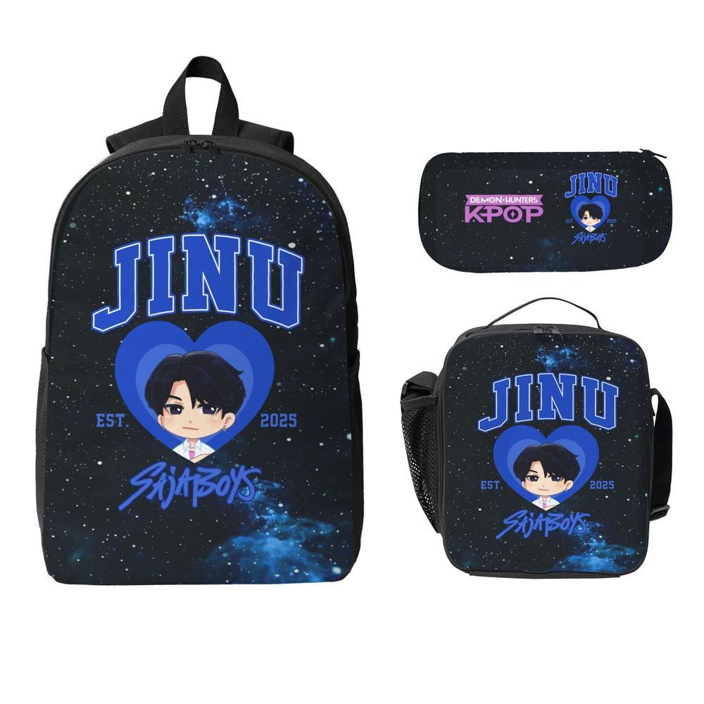 Saja Boys K POP Saja Boys School Backpack Set 3PCS - Cute Daypack Bookbag with Lunch Bag & Pencil Case, Perfect for Teens Adults School Work