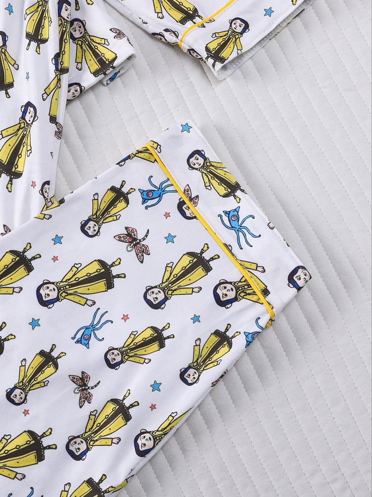 Women's Sleepwear Set, Butterfly Girl Print, Holiday Party Pajamas, Soft Long Sleeve Top and Loose Elastic Pants, Casual Home Wear