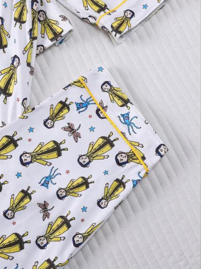 Women's Sleepwear Set, Butterfly Girl Print, Holiday Party Pajamas, Soft Long Sleeve Top and Loose Elastic Pants, Casual Home Wear