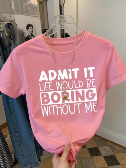 Girls Summer Fashion Creative Letter Pattern Print Short Sleeve T-Shirt, Outdoor Casual Comfortable Wear, Fitted Style, Moderate Fabric Funny Graphic Tee