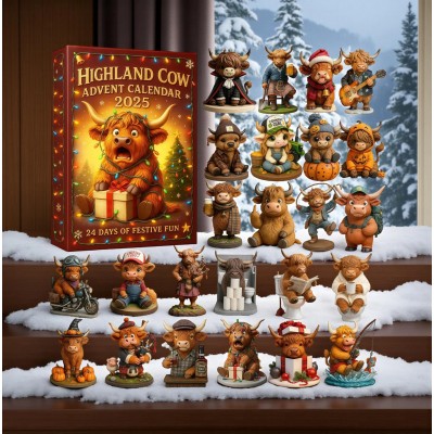 Highland Cow Advent Calendar: 24 Resin Farmhouse Christmas Figurines.