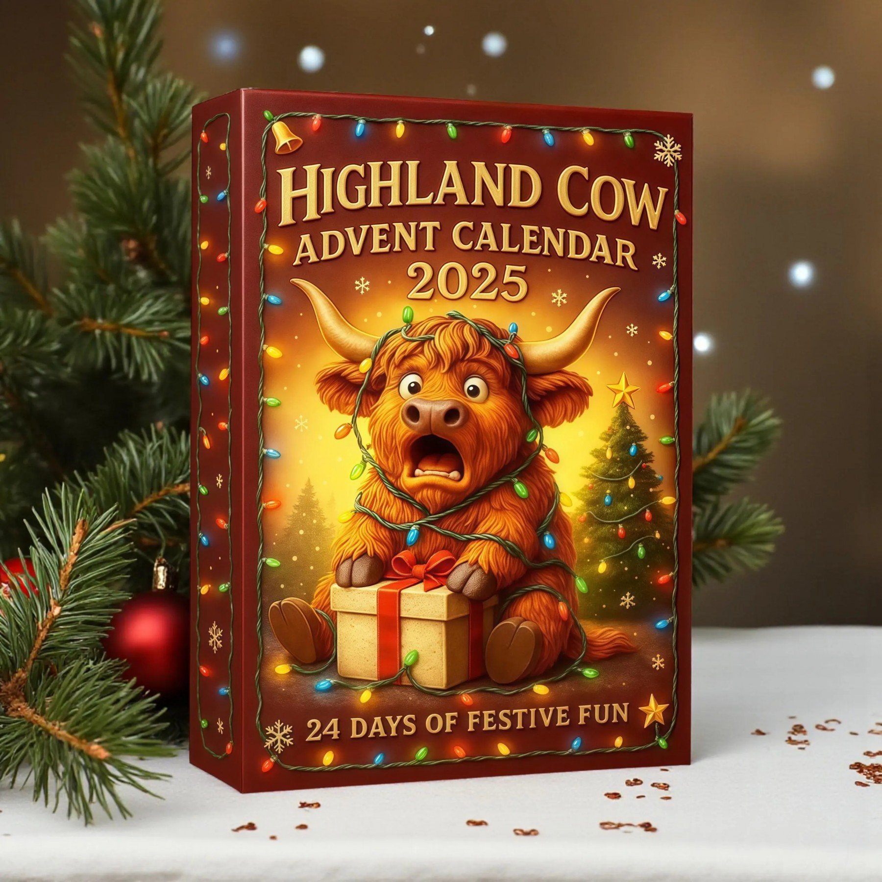 Highland Cow Advent Calendar: 24 Resin Farmhouse Christmas Figurines.