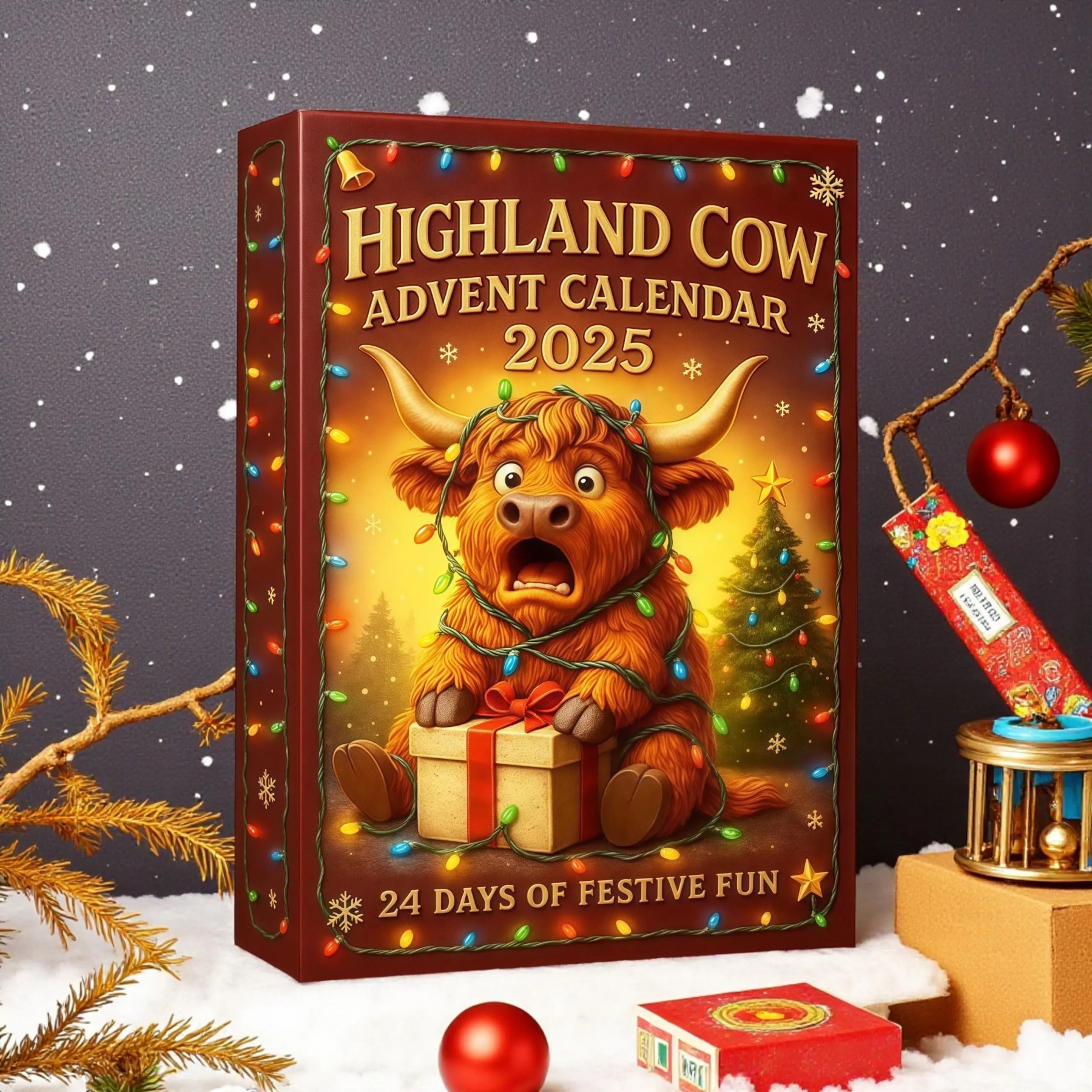 Highland Cow Advent Calendar: 24 Resin Farmhouse Christmas Figurines.
