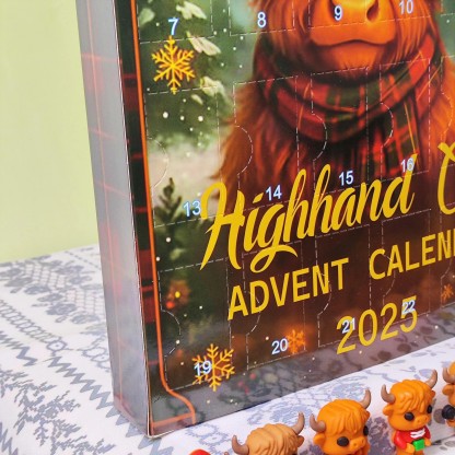 Highland Cow Advent Calendar: 24 Resin Farmhouse Christmas Figurines.