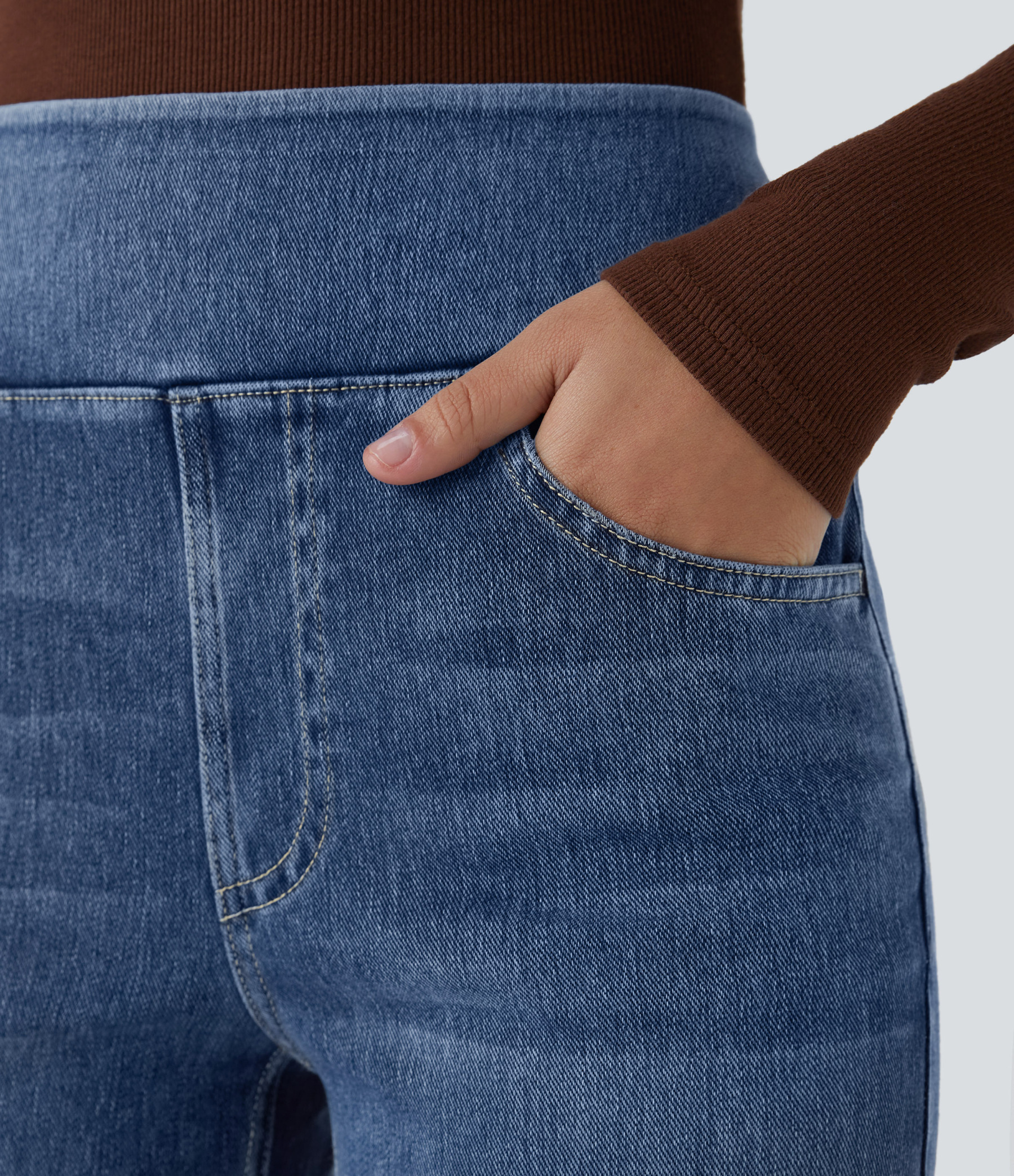 FlexHigh Waisted Pockets Washed Casual Bootcut Jeans