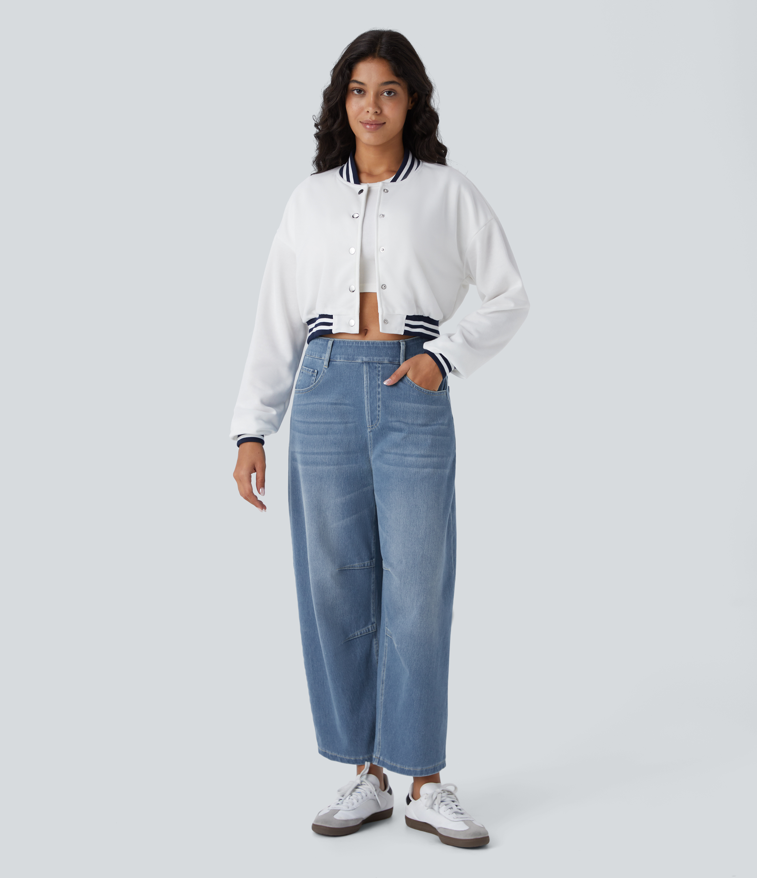 FlexMid Rise Pockets Barrel Leg Casual Jeans