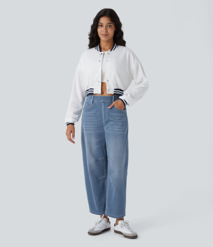 FlexMid Rise Pockets Barrel Leg Casual Jeans