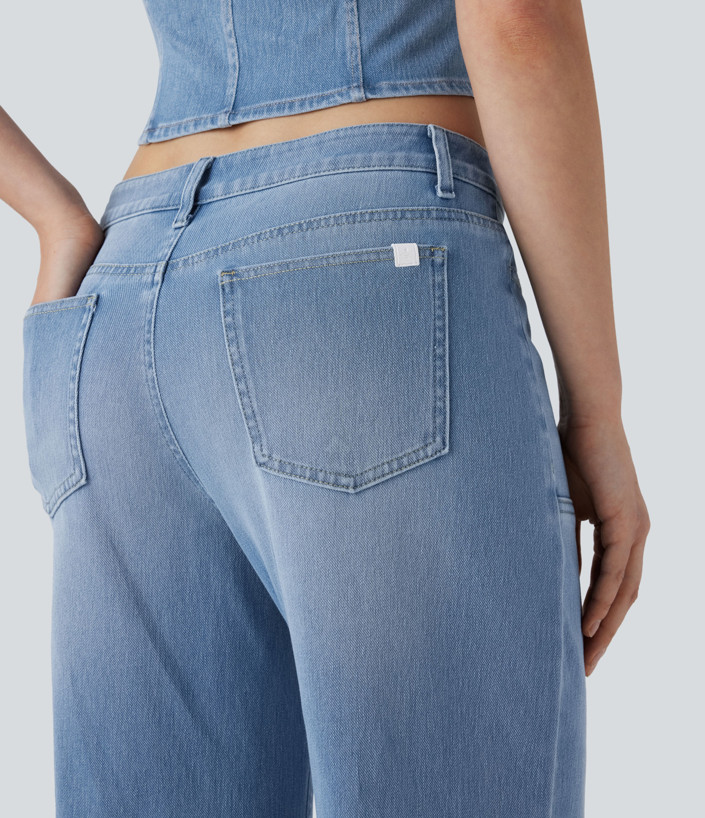 FlexLow Rise Zipper Pockets Baggy Wide Leg Flare Washed Casual Jeans