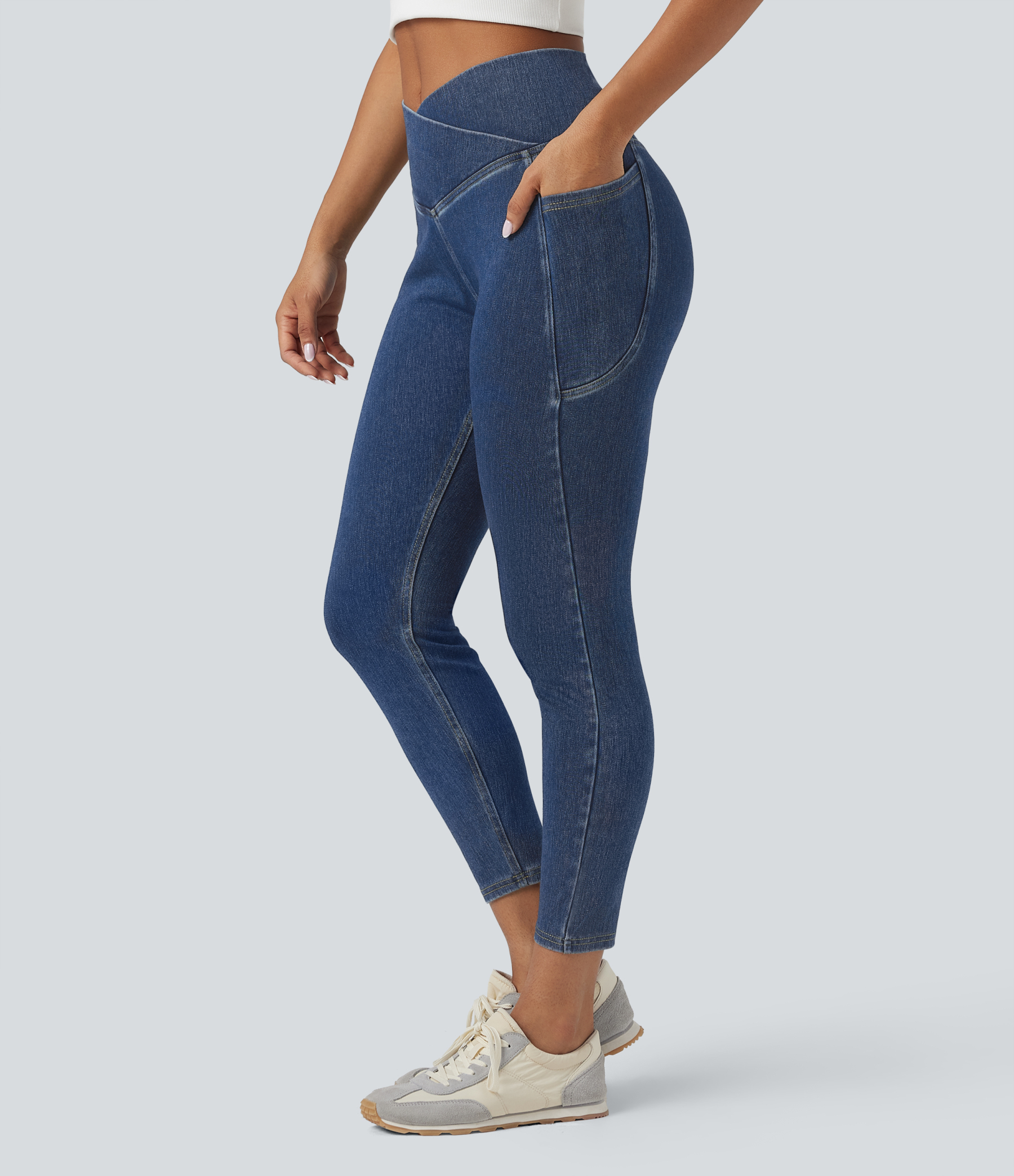 FlexCrossover Pocket Washed Denim Work Leggings