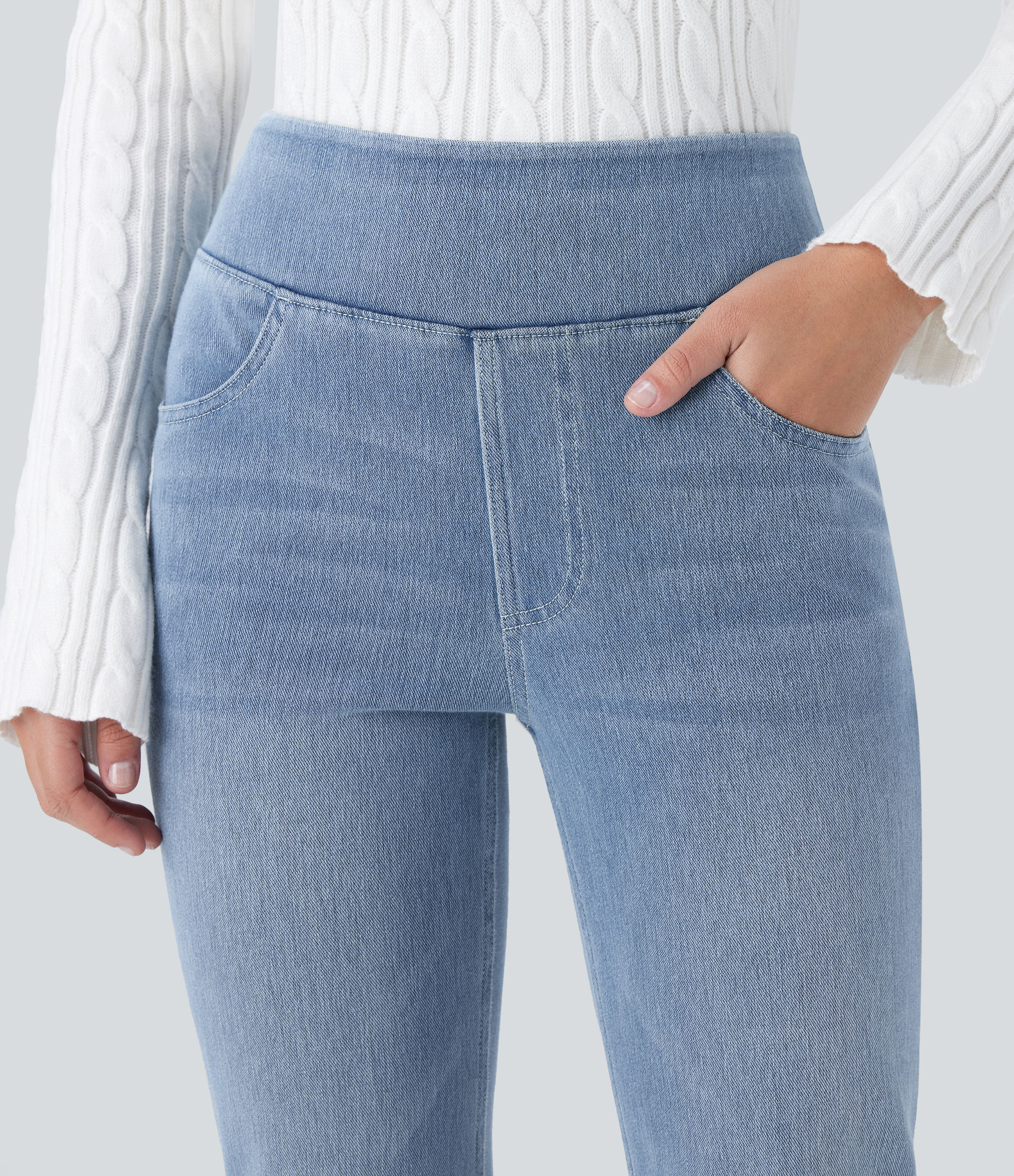 FlexHigh Waisted Pockets Washed Casual Bootcut Jeans