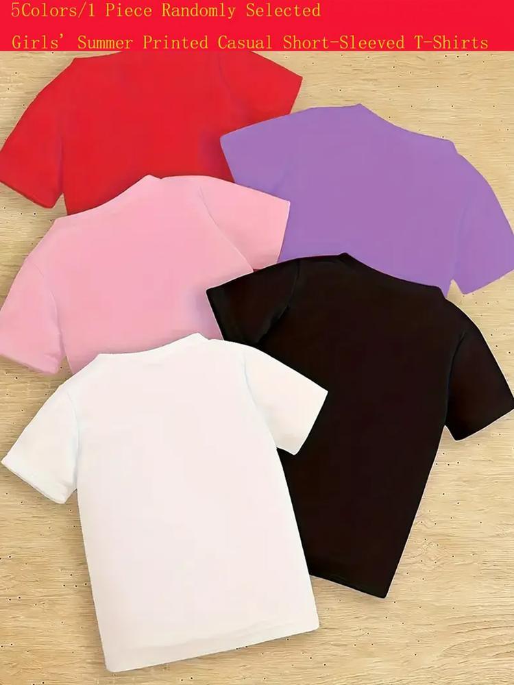 Girls' Summer Fashion Leopard Print Short Sleeve T-Shirt, Random Style, Comfortable & Versatile, Perfect Gift Idea