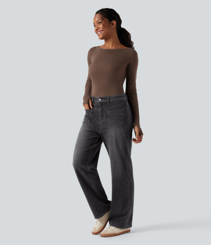 FlexMid Rise Straight Leg Casual Jeans with Pockets