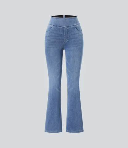 FlexHigh Waisted Pockets Washed Casual Bootcut Jeans