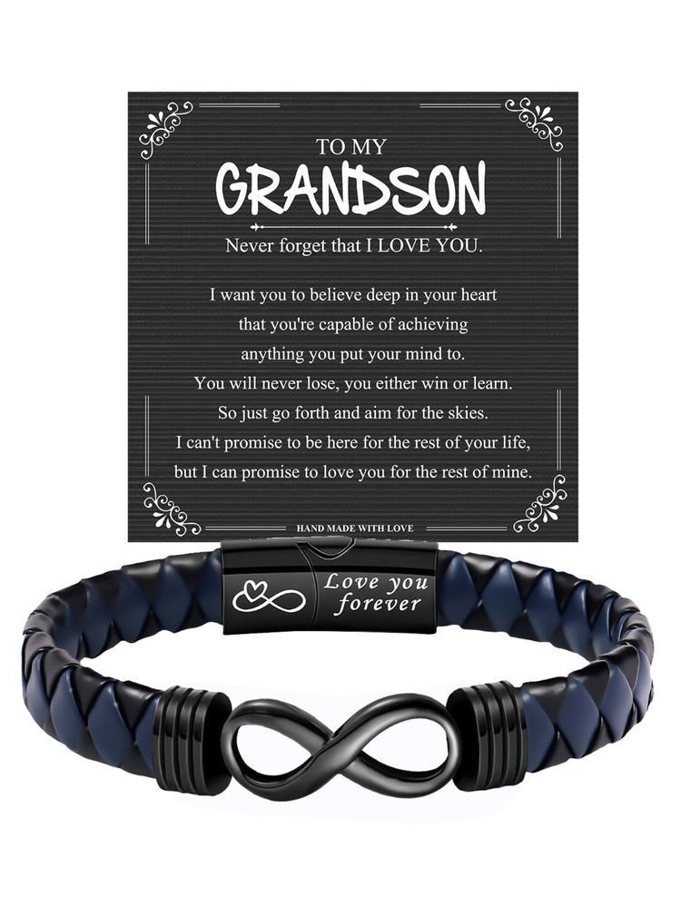 Knotted Infinity Bracelet for Grandson, Perfect Gift for Christmas & Birthdays, Stocking Stuff for Grandson, Stylish Artificial Leather Accessory for All Occasions