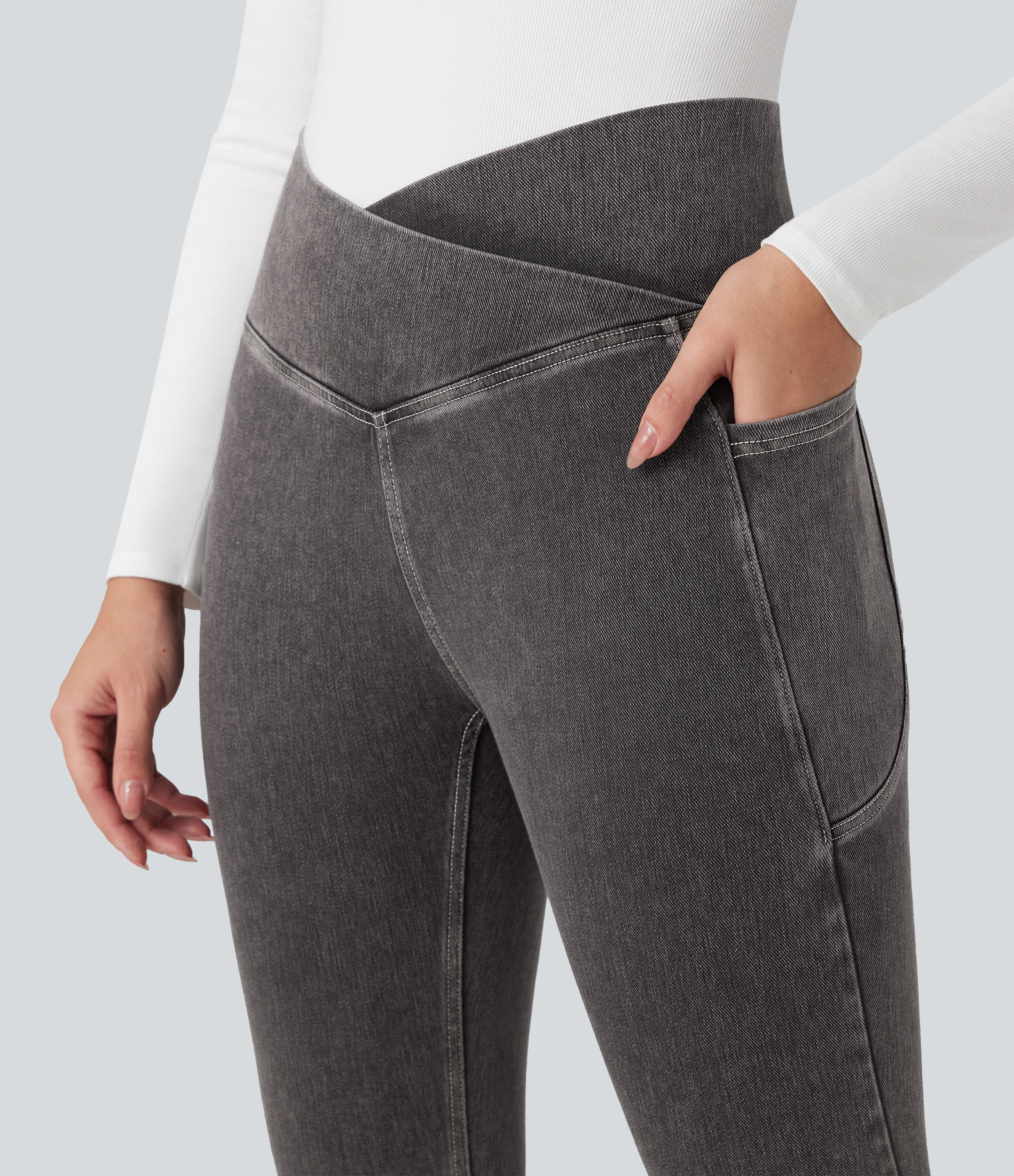 FlexCrossover Pocket Washed Denim Work Leggings