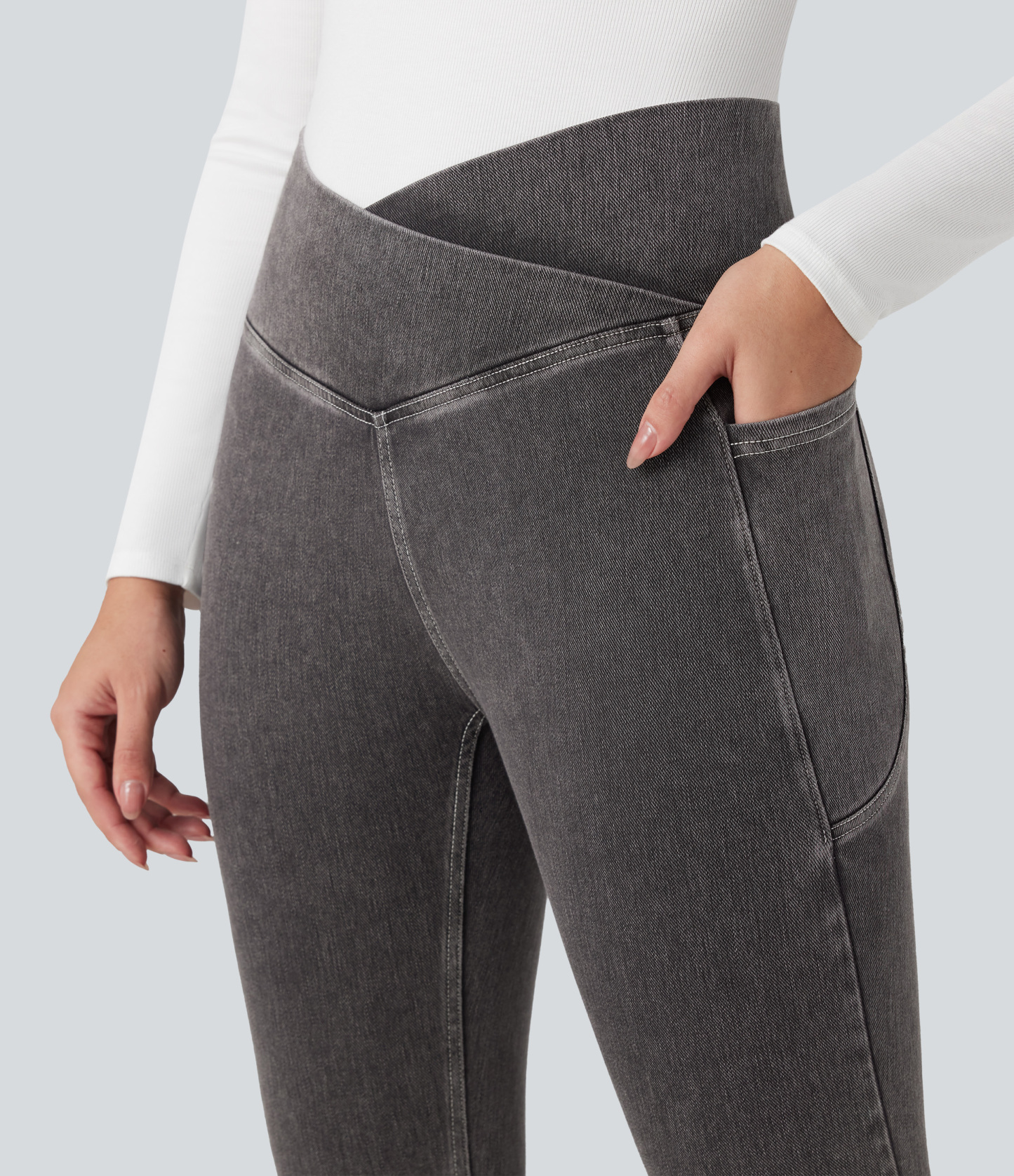 FlexCrossover Pocket Washed Denim Work Leggings