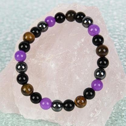 1pc Natural Tiger Eye & Amethyst Beaded Bracelet, Elastic Protection Crystal Bracelet For Men And Women, Unscented Solid Jewelry Gift
