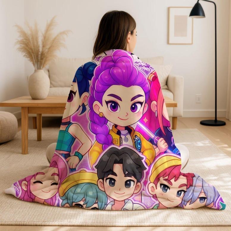 K-Pop Demon Hunters Huntrix Blanket,K Pop Cozy Throw, Anime Lovers Gift Blanket,Huntrix Rumi, Mira, Zoey Blanket,2025 Anime Flannel Throw,K-pop Demon Hunters Merch