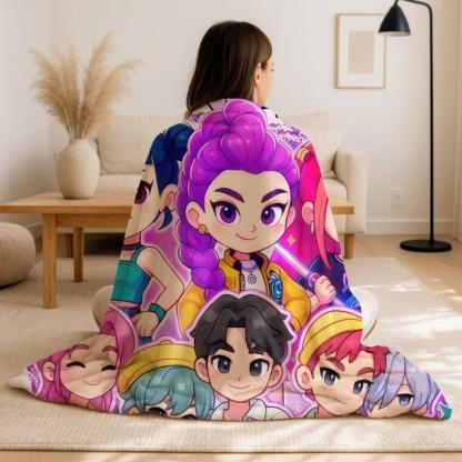 K-Pop Demon Hunters Huntrix Blanket,K Pop Cozy Throw, Anime Lovers Gift Blanket,Huntrix Rumi, Mira, Zoey Blanket,2025 Anime Flannel Throw,K-pop Demon Hunters Merch
