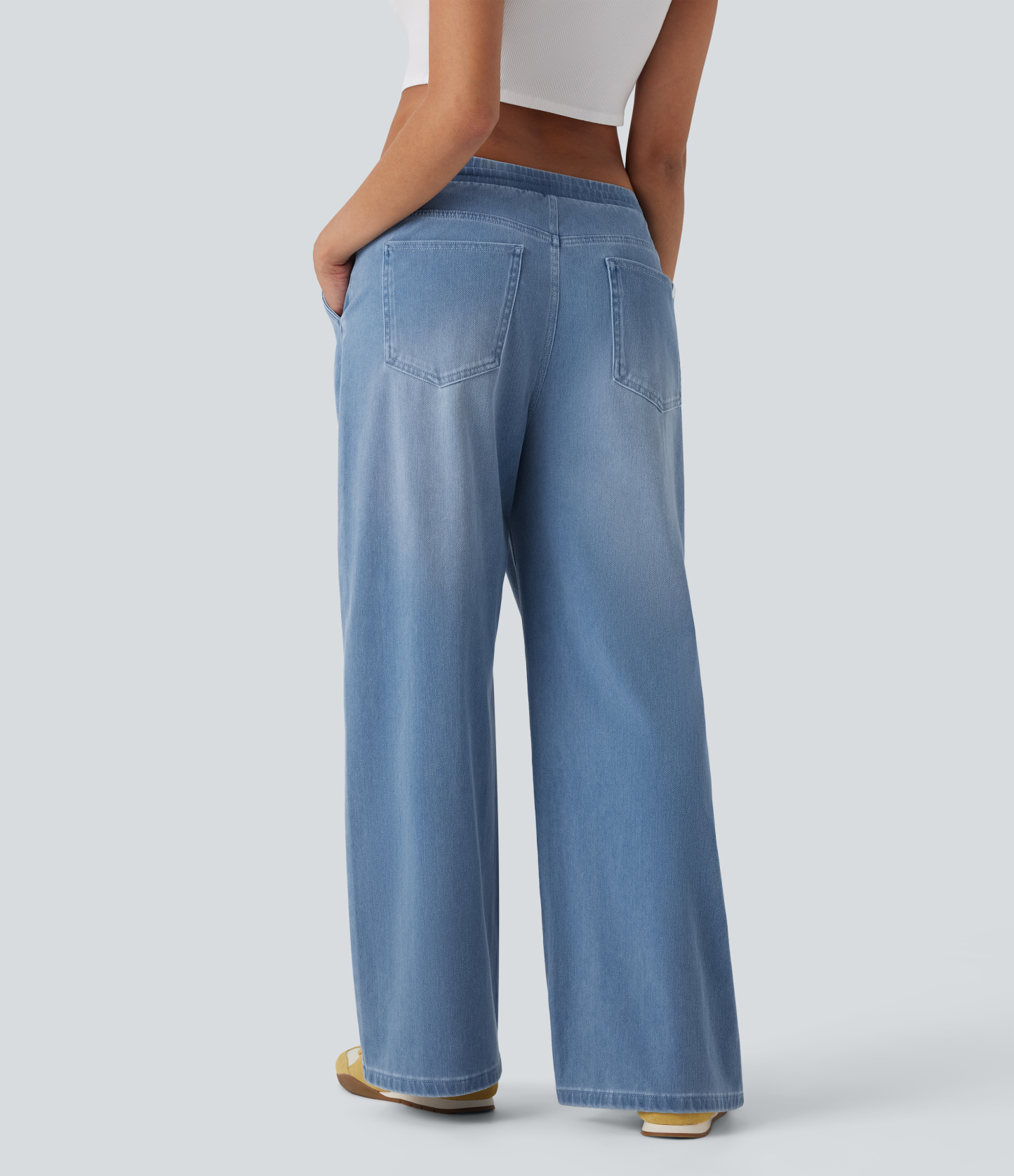 FlexLow Rise Drawstring Stretchy Knit Casual Baggy Sweatpants Jeans with Multiple Pockets