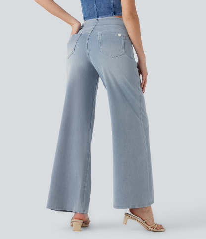 FlexHigh Waisted Pockets Baggy Wide Leg Washed Casual Jeans