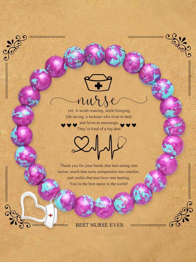 1PC Mother's Day Gift Fashion Nurse Cap Beaded Bracelet Gift for Nurse, Nurses' Day Gift Elegant Tribute to Healthcare Angels, Nursing Student Keepsake - Stylish Minimalist Medical Symbol Jewelry