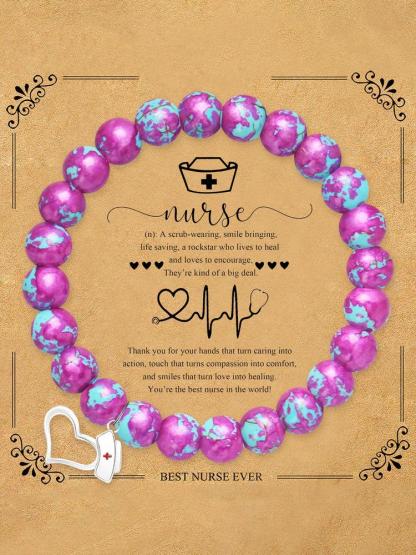 1PC Mother's Day Gift Fashion Nurse Cap Beaded Bracelet Gift for Nurse, Nurses' Day Gift Elegant Tribute to Healthcare Angels, Nursing Student Keepsake - Stylish Minimalist Medical Symbol Jewelry