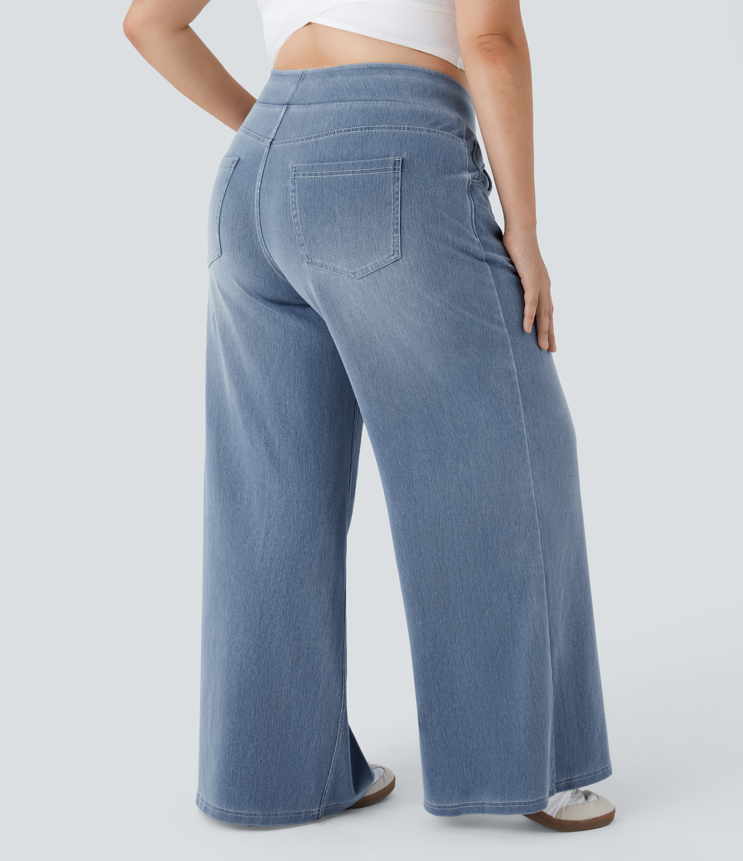 FlexHigh Waisted Pockets Baggy Wide Leg Washed Casual Plus Size Jeans