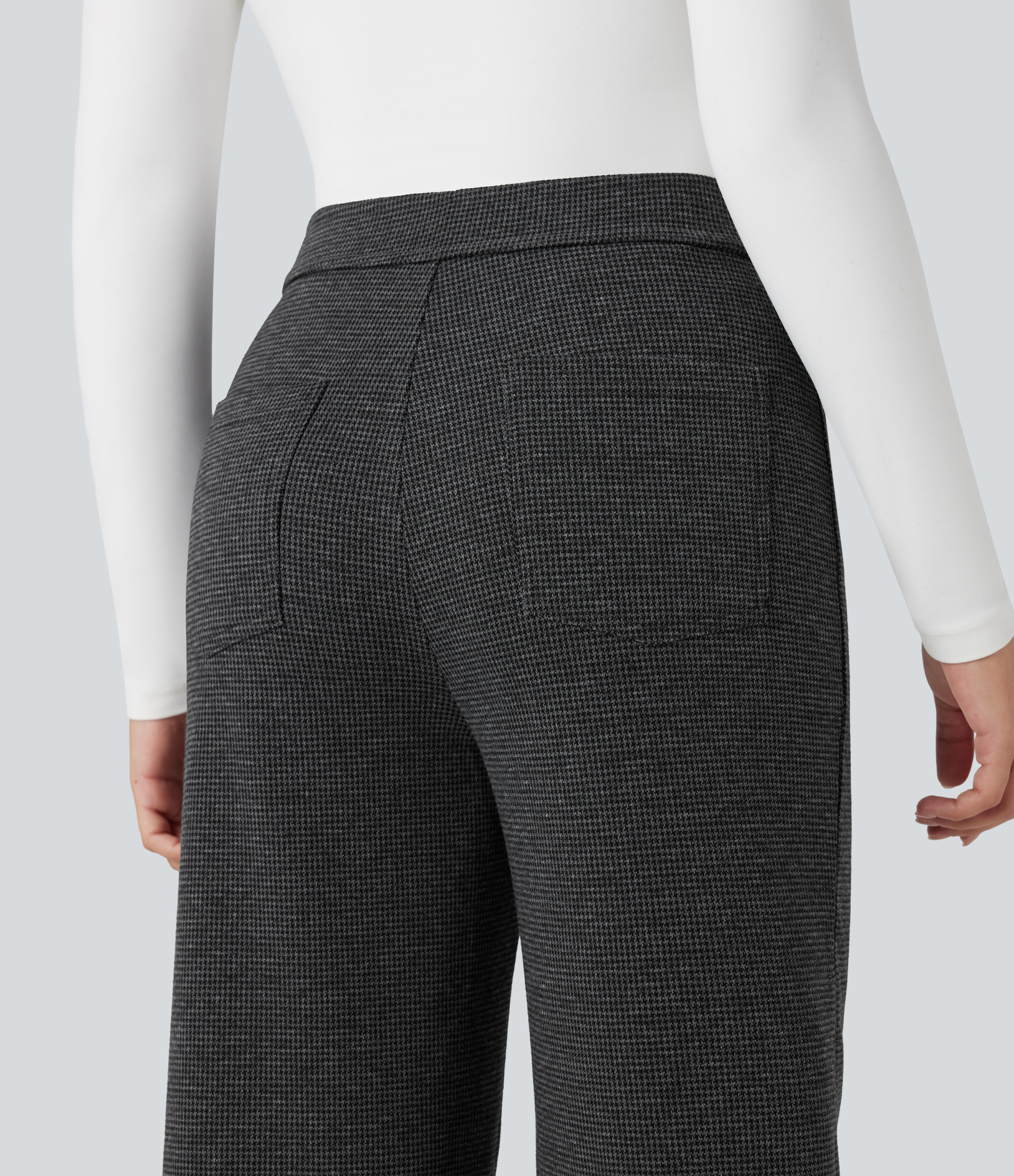 FlexHigh Waisted Houndstooth Straight Leg Work Pants with Pockets