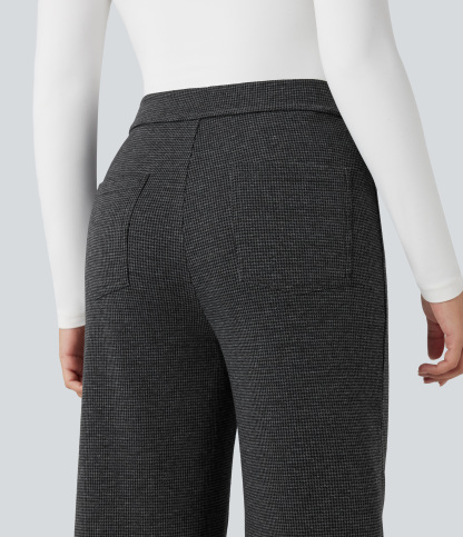 FlexHigh Waisted Houndstooth Straight Leg Work Pants with Pockets