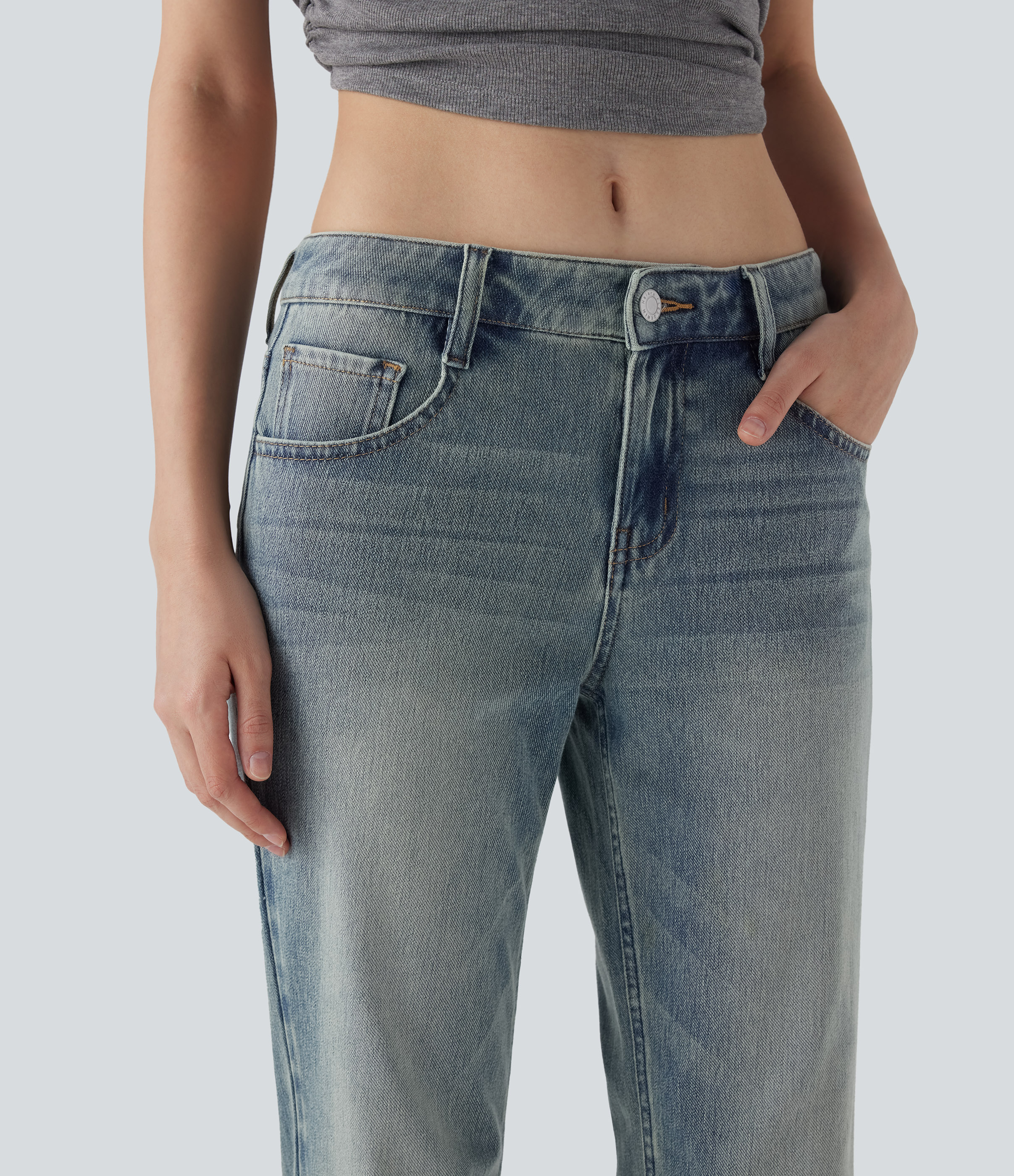 FlexLow Rise Pockets Washed Casual Bootcut Jeans