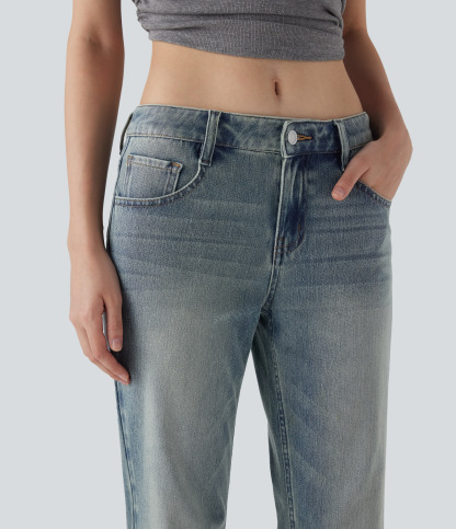 FlexLow Rise Pockets Washed Casual Bootcut Jeans