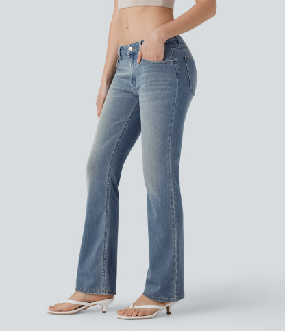 FlexLow Rise Pockets Washed Casual Bootcut Jeans