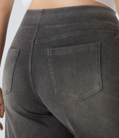 FlexHigh Waisted Pockets Baggy Wide Leg Washed Casual Plus Size Jeans